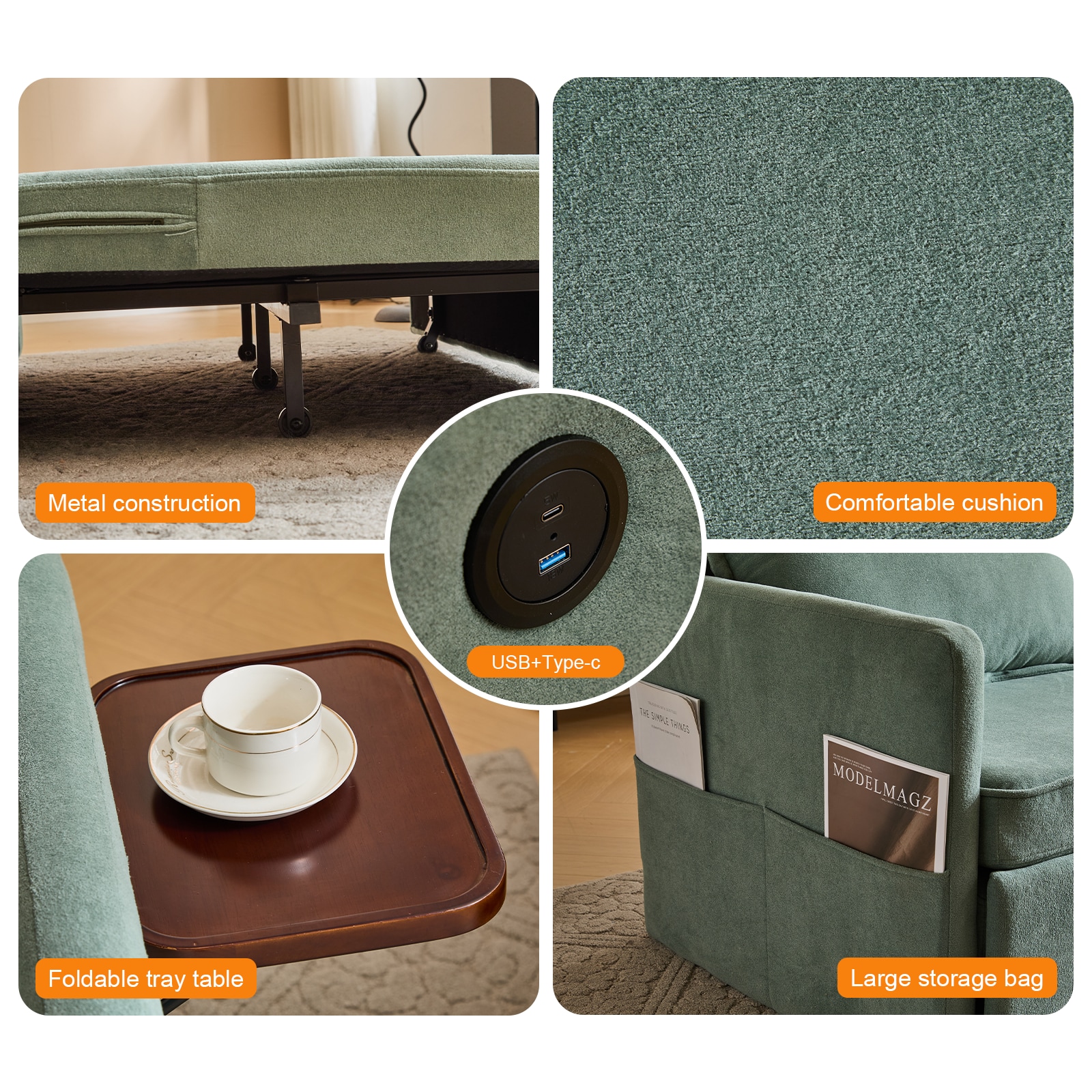 Adult Sleeper Chair Bed, 3-in-1 Convertible Sofa Chair Bed Pull-out Sofa Bed, Convenient Folding Tray Table with USB and Type-C Charging Ports Modern Loveseat for Living Room,LIGHTE-GREEN,Fabric Adult Sleeper Chair Bed, 3-in-1 Convertible Sofa Chair Bed Pull-out Sofa Bed, Convenient Folding Tray Table with USB and Type-C Charging Ports Modern Loveseat for Living Room,LIGHTE-GREEN,Fabric